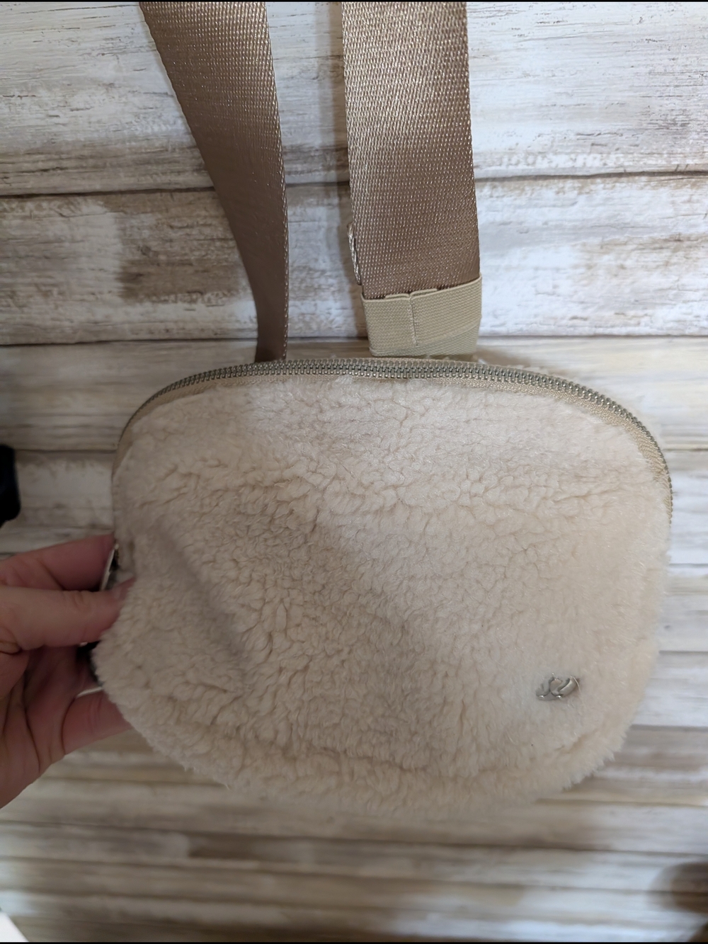 lululemon athletica Cream Shearling Crossbody Bag
